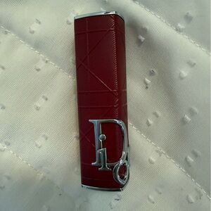Dior Red Leather Lipstick Case with Silver CD Logo